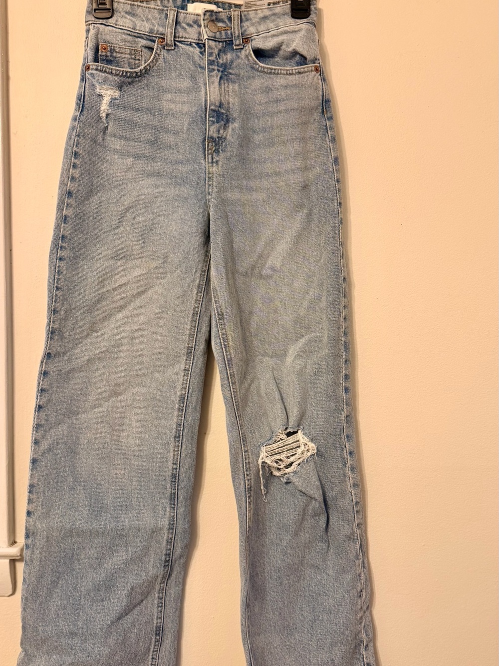 H&M Light Blue Straight Leg Distressed Jeans